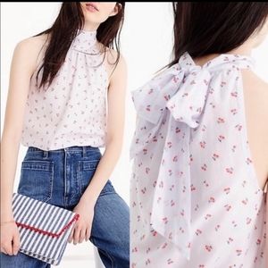 J. Crew tie-neck top in cherry print